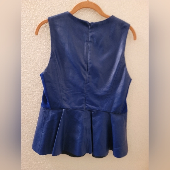INC International Concepts Faux Leather Blue Peplum Top - Picture 2 of 5